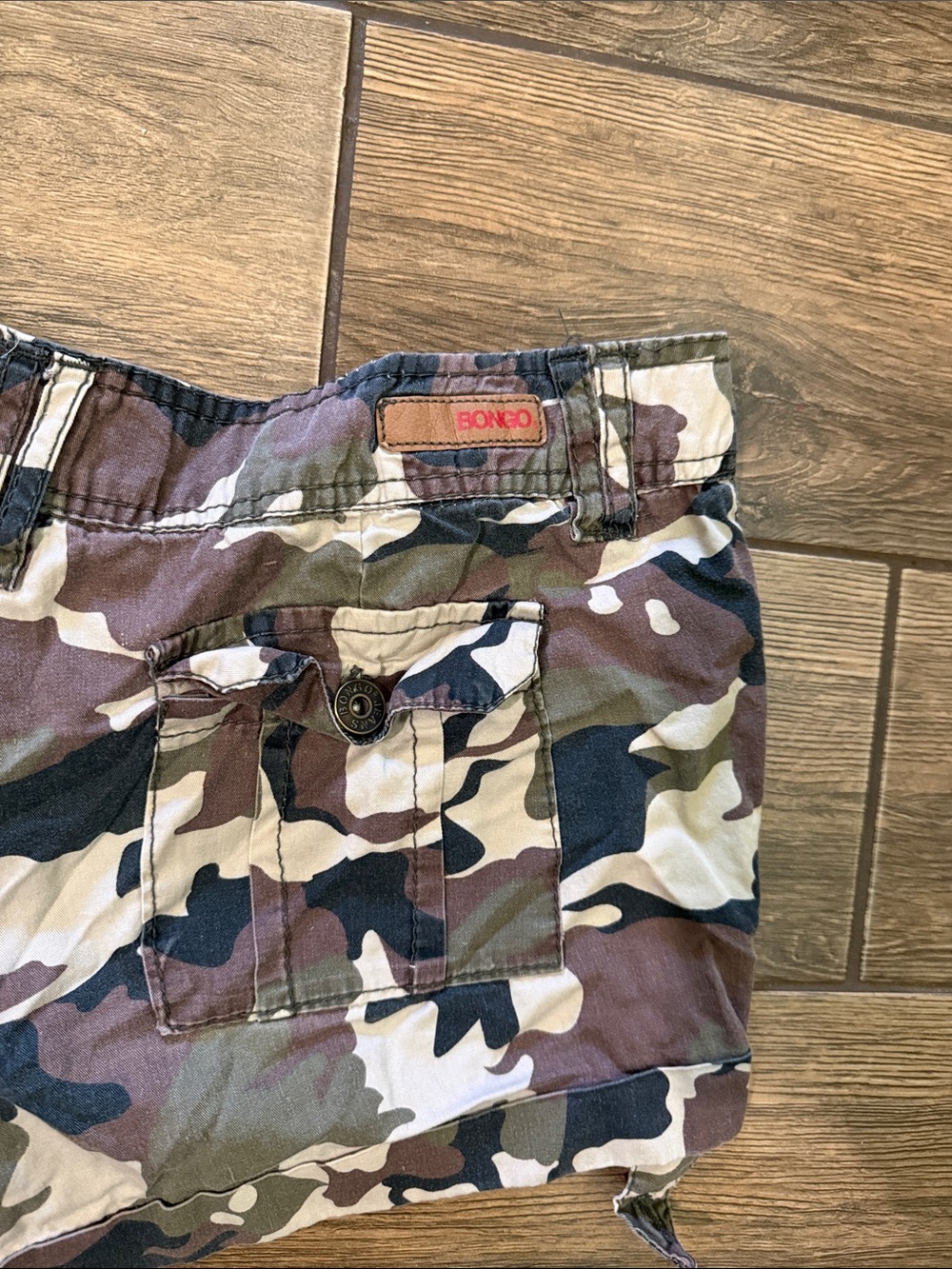 BONGO Women's Camo Cargo Shorts - Green/Brown - Picture 2 of 6
